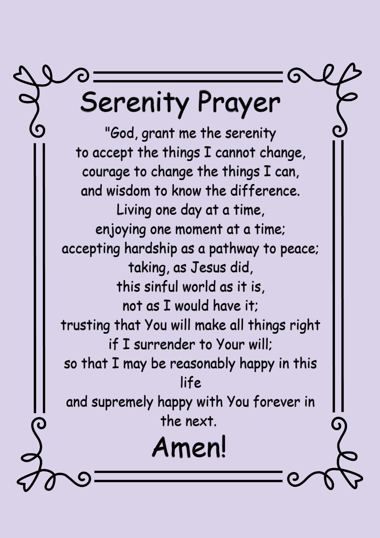 FREE BEAUTIFUL PRINTABBLE SERENITY PRAYER, LONG VERSION